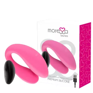 Pāru tālvadības stimulators MORESSA LAUREN D-228130 — silikons, ūdensnecaurlaidīgs, garums 8,5 cm, diametrs 3,4 cm, rozā