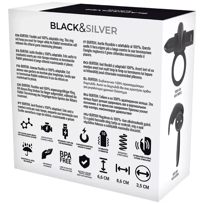 Cockring massager Black&Silver Burton Watchme Photo 5