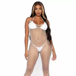 LEG AVENUE WOVEN TWIST NET MAXI DRESS ONE SIZE WHITE
