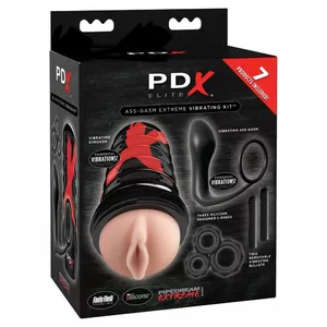 Мастурбатор PIPEDREAM PDX Elite Ass-gasm Vibrating — силиконовый вибрирующий стимулятор, набор с анальной пробкой, 2 вибропулями, 3 эрекционными кольцами