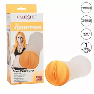 Мастурбатор CalExotics Deep Pussy Grip — TPE, длина 17,7 см, диаметр 7,5 см, жёлтый