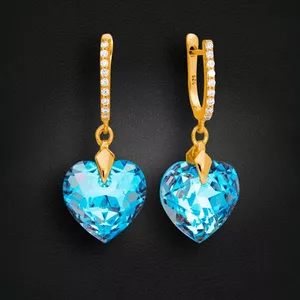Серебряные серьги "Влюблённое Сердце III (Aquamarine Shimmer)" с кристаллами Swarovski™