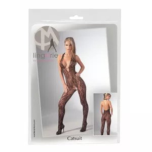 Catsuit mandy mystery — black, size L/XL, 100% polyamide, crotchless, halterneck with pearl accents