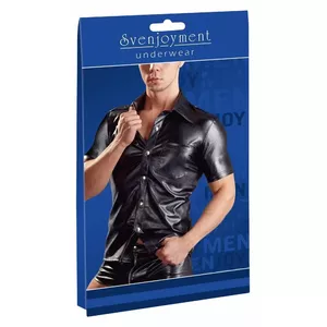Men's imitation leather shirt Svenjoyment M — black, 98% polyester 8% elastane, polyurethane coating