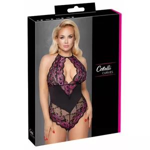 Body (lace) Cottelli Collection Curves Body Lace XL — floral lace, opaque waist insert, crotch press-studs, clip neck fastener