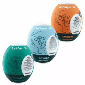 SATISFYER 3 MASTURBATOR EGGS - NAUGHTY, SAVAGE & CRUNCHY