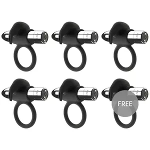 Vibrating ring set black&silver BURTON — 10 modes, pack of 5 + 1 free
