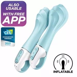 Inflatable G-Spot Vibrator SATISFYER Air Pump Vibrator 5+ with App, Blue, cordless, adjustable air-pump and vibration