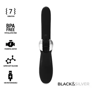 Vibrators black&silver BUNNY STORM ROTATION VIBE — rotācijas funkcija, ergonomisks dizains