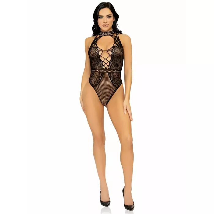 Bodijs LEG AVENUE Net and Lace Keyhole Halter Photo 5
