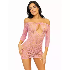 Мини-платье для белья LEG AVENUE Heart Net, one size, розовое — сетка с сердечным узором, стрейч