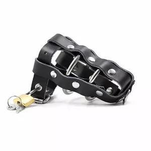 OHMAMA FETISH LOCKABLE LEATHER PENIS CAGE METALLIC RINGS