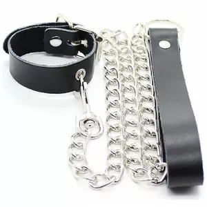 OHMAMA COLLAR FOR PENIS AND LEATHER BELT WITH METAL CHAIN