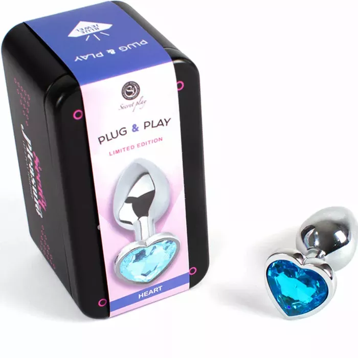 Anal plug SECRETPLAY Blue Heart — 7 cm metal Photo 2