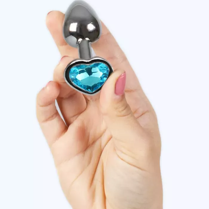 Anal plug SECRETPLAY Blue Heart — 7 cm metal Photo 3