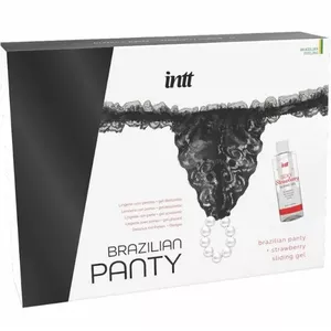 INTT - BRAZILIAN BLACK PANTY WITH PEARLS AND LUBRICANT GEL 50ML