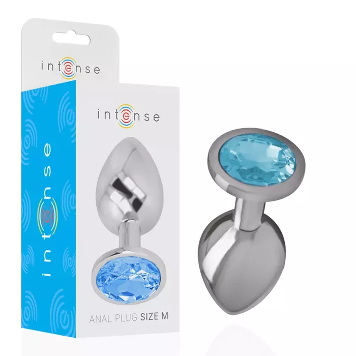 INTENSE Aluminum Anal Plug with Blue Glass, Size M Photo 2