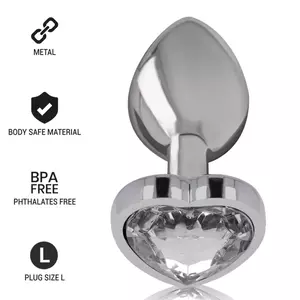 Anal plug INTENSE model ANAL PLUG METAL ALUMINUM WHITE HEART size L — aluminum, smooth surface