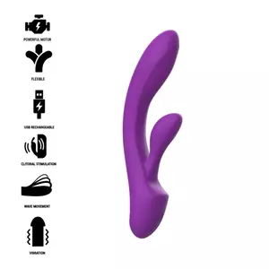 Vibrators INTENSE Luigi Rabbit — dubultas stimulācijas liquid silicone, ūdensnecaurlaidīgs, uzlādējams