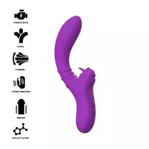 Vibrators INTENSE Harry — elastīgs silikona vibrators ar violetu mēlītes uzgalu, ūdensizturīgs