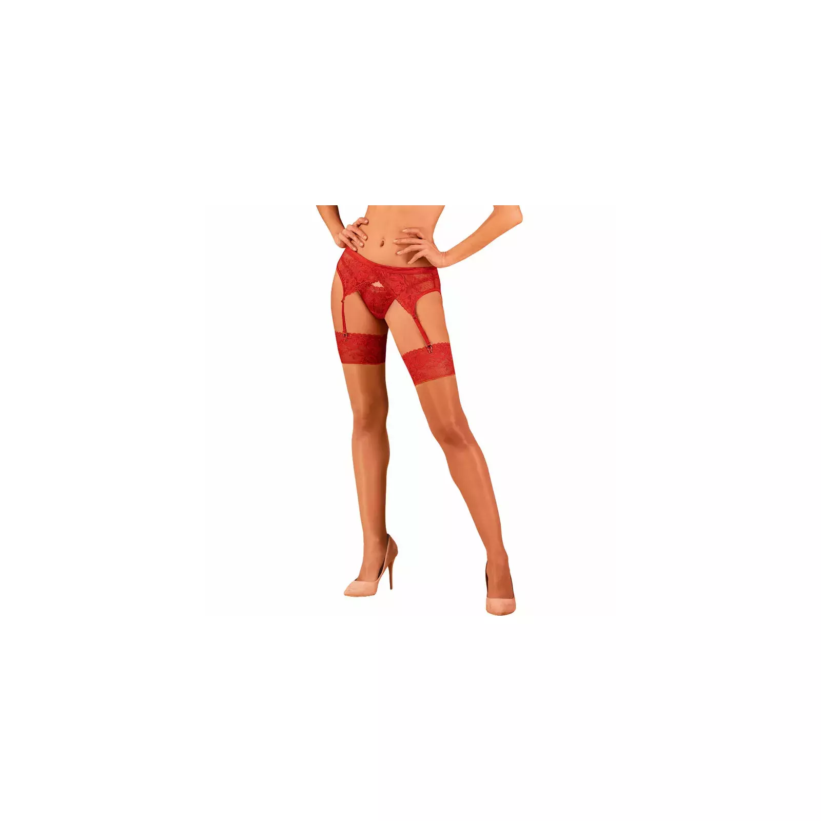OBSESSIVE LaceLove Zeķes Sarkanas D-235914 Photo 1