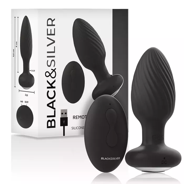 Анальная пробка Black&Silver WELLS — силикон, пульт Photo 2