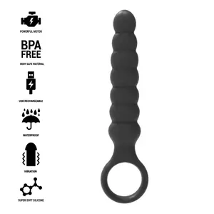 Anālās pērles black&silver BOB — silikons, pakāpeniski palielinošas pērles, elastīgs kātiņš