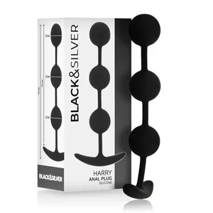 Анальные бусы black&silver HARRY — силиконовые градуированные шарики, вставляемая длина 14 см, эргономичная ручка