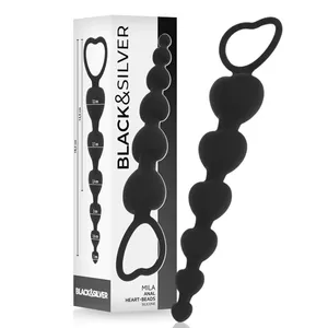 Анальные бусы black&silver MILA силикон, сердечки, длина 18 см