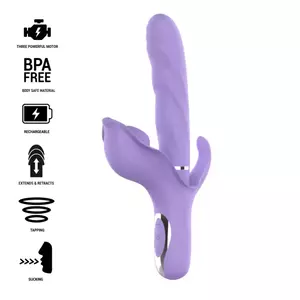Vibrators INTENSE Billie — daudzfunkcionāls uzlādējams ar sūkšanu un pulsāciju, ķermenim drošs silikons, violets