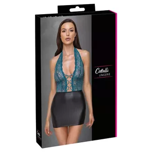 Dress Cottelli Collection dress black/teal L — women's short tight-fitting halterneck, lace top, matte skirt, 90% polyamide 10% spandex