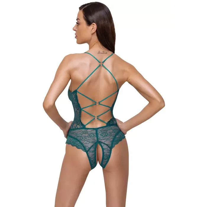 Cottelli Collection L fitted crotchless body — teal, size L Photo 5