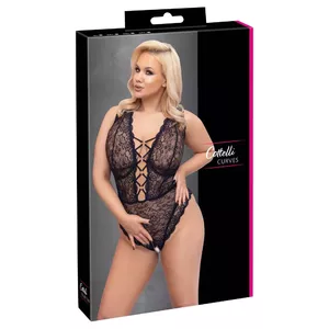 Body (lingerie) Cottelli Collection Body Lace size 90E / XL black lace, underwired, crotchless, adjustable straps