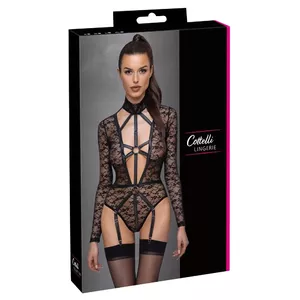 Боди (кружево) Cottelli Collection Body Lace L — чёрный, размер L, длинные рукава, 90% полиамид 10% спандекс