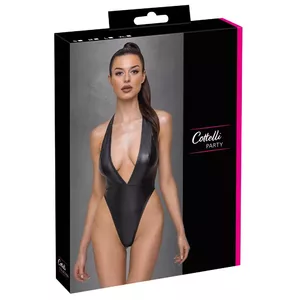 Women's fitted body Cottelli Collection L — size L, matte finish, halterneck, deep neckline, high leg cut