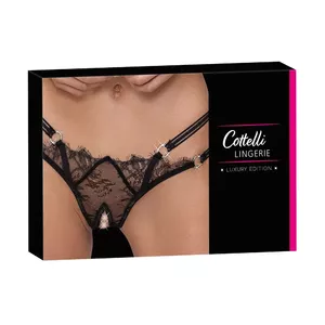 Стринги Cottelli Collection Crotchless String M/L — ресничное кружево, стразы, эластичный пояс, кружево 100% полиамид