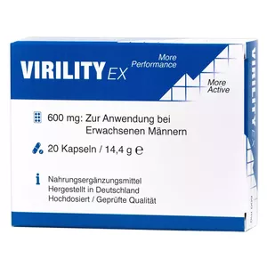 Биологически активная добавка VirilityEx, 20 капсул — для взрослых мужчин, веганская, высокая дозировка, произведено в Германии