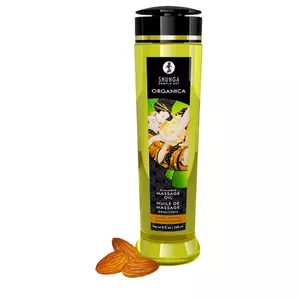 Masāžas eļļa SHUNGA Almond Sweetness 240 ml — mandeļu bāzes mitrinoša masāžas eļļa, vegāniska, ar E vitamīnu