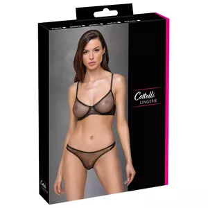 Lingerie set Cottelli Collection BH Set Shaped size 80C/L with underwire, preformed cups, adjustable straps, black net with gold shimmer