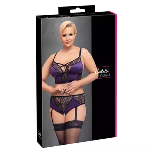 Lingerie set Cottelli Collection bra and crotchless suspender briefs, purple/black, size 4XL, 90% polyamide 10% spandex