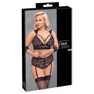Lingerie set Cottelli Collection Bra Set Bondage 4XL — black, adjustable straps, lace, crotchless briefs