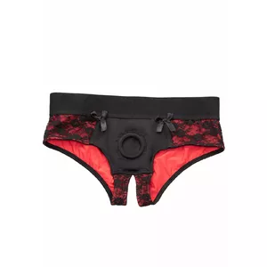 Crotchless panties set with silicone dildo, CalExotics Scandal, size S/M, black