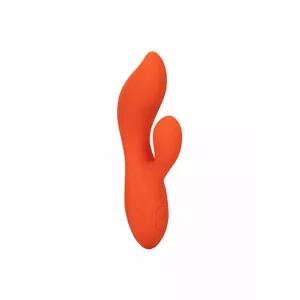 Vibrators CalExotics Stella Dual Teaser — dubultas stimulācijas dizains, oranžs, kompakts vārpstas un ārējā roktura