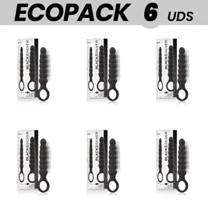 Anal chain, black&silver ECOPACK 6 UNITS - silicone beads set, reusable pack