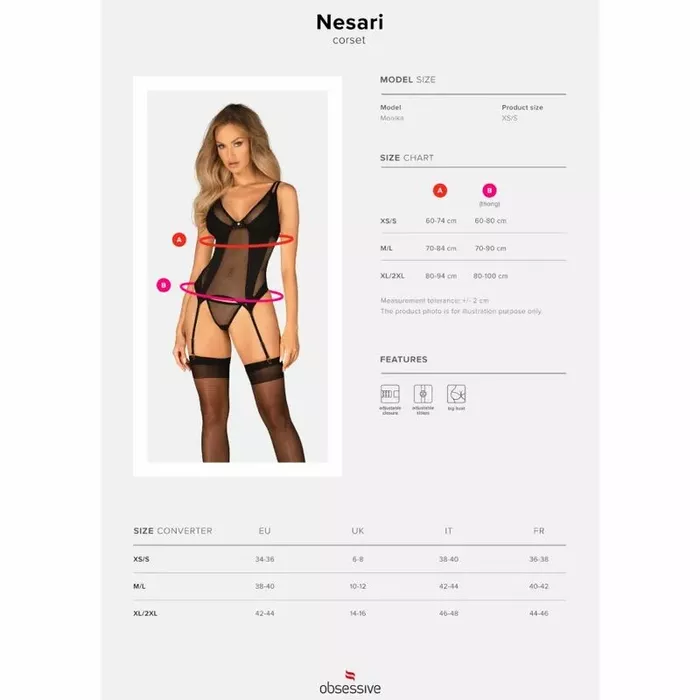 Korsete un biksītes OBSESSIVE Nesari — melns XL/2XL Photo 7