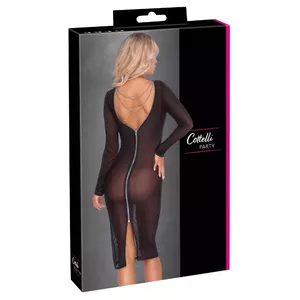 Kleita līdz ceļiem Cottelli Collection — sieviešu garām piedurknēm powernet, izmērs L, melna, noņemamas ķēdītes