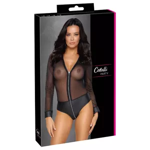 Бодисвитер с длинными рукавами Cottelli Collection, модель 26433321031, чёрный, размер M, пауэрнет с интегрированными матовыми трусиками
