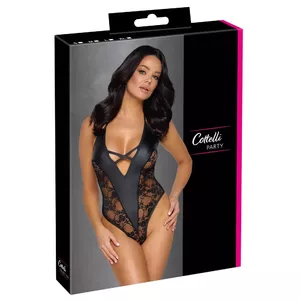 Body Cottelli Collection model S with lace detailing, halterneck, snap crotch, size S, matte fabric (90% polyester, 10% spandex)