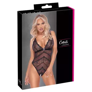 Женский облегающий кружевной боди Cottelli Collection L — с открытым шагом, пауэрнет и цветочное кружево, регулируемые бретели, размер L, черный