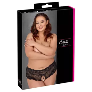 Женские трусики Cottelli Collection Panties w Pearls XL – размер XL, черные бесшовные кружевные с жемчужной цепочкой